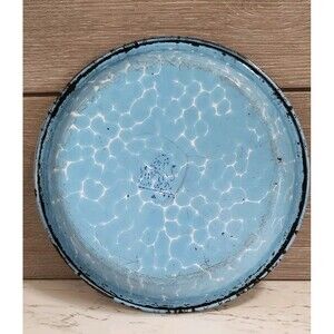 Vintage Graniteware Pie Pan Plate Dish 9" x 1.5" Enamelware Blue White Swirl